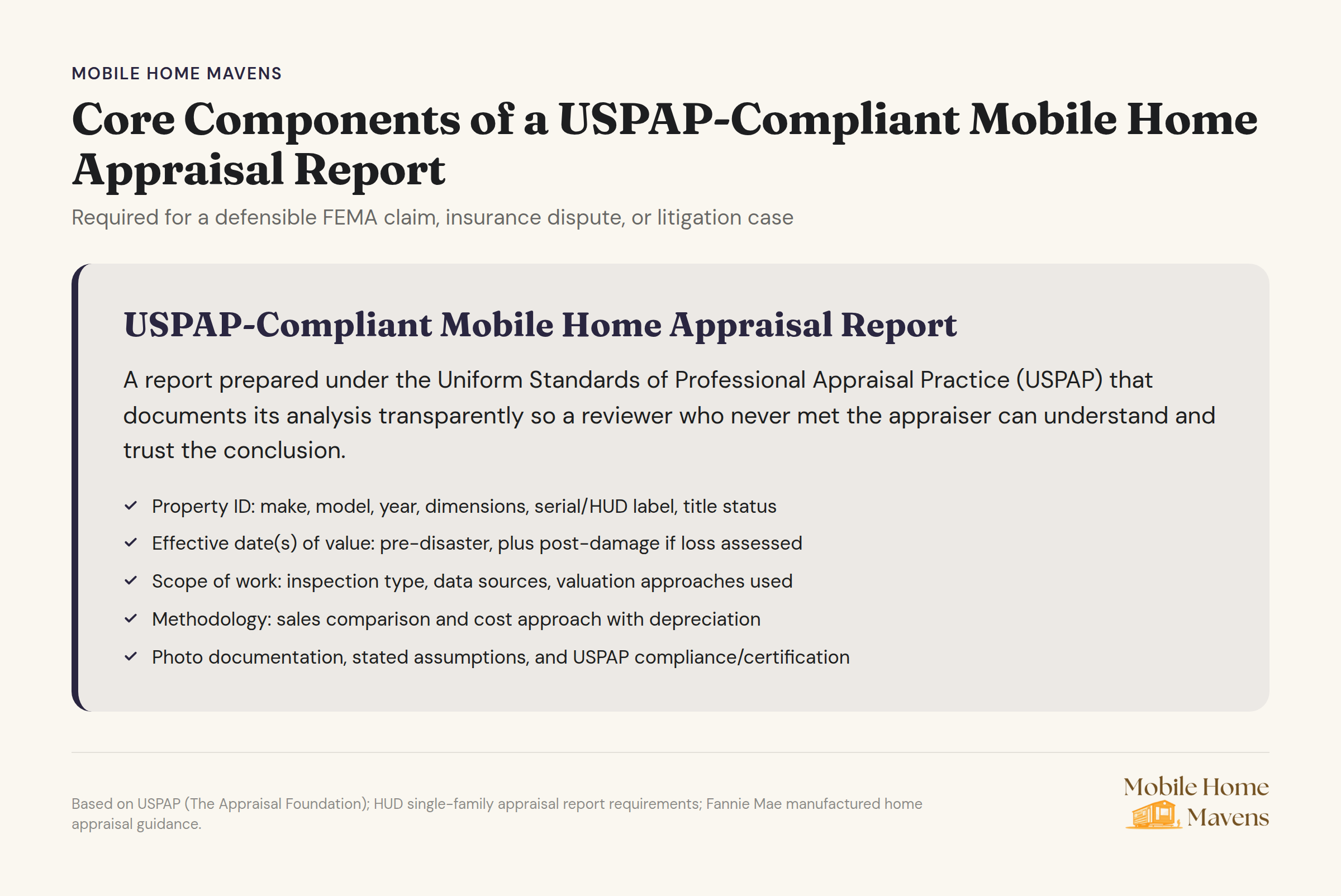 USPAP-compliant mobile home appraisal report components diagram