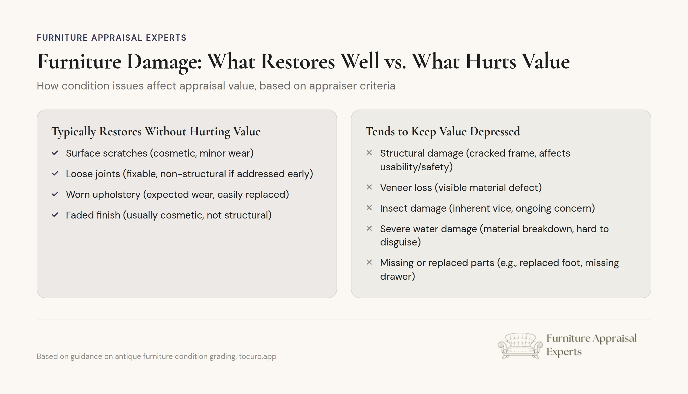 Furniture damage types and their impact on appraisal value