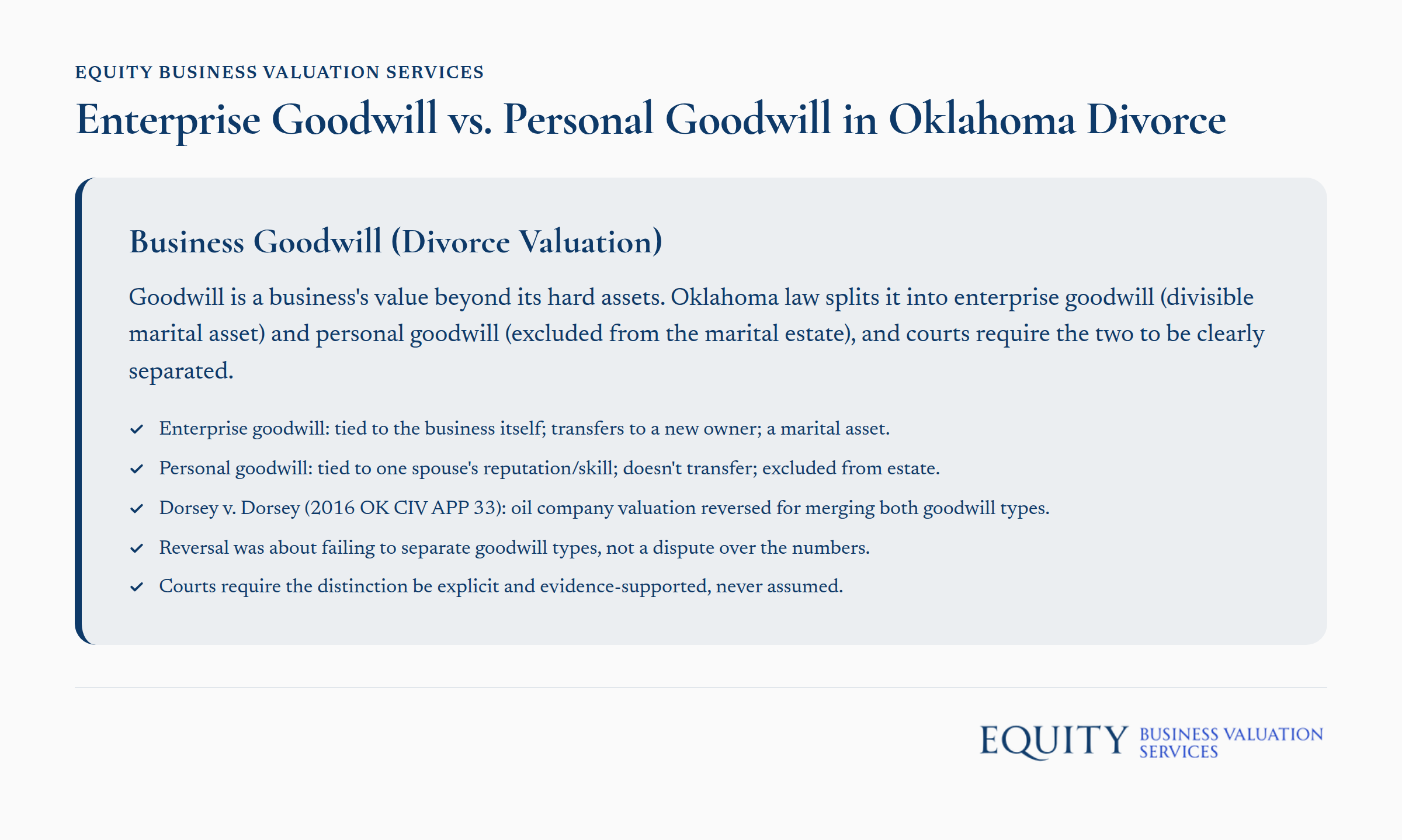 Enterprise goodwill vs personal goodwill comparison chart for Oklahoma divorce cases
