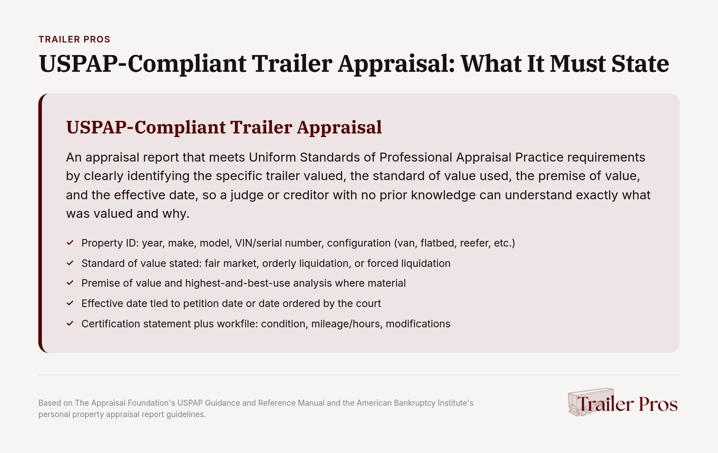 USPAP-compliant trailer appraisal requirements checklist