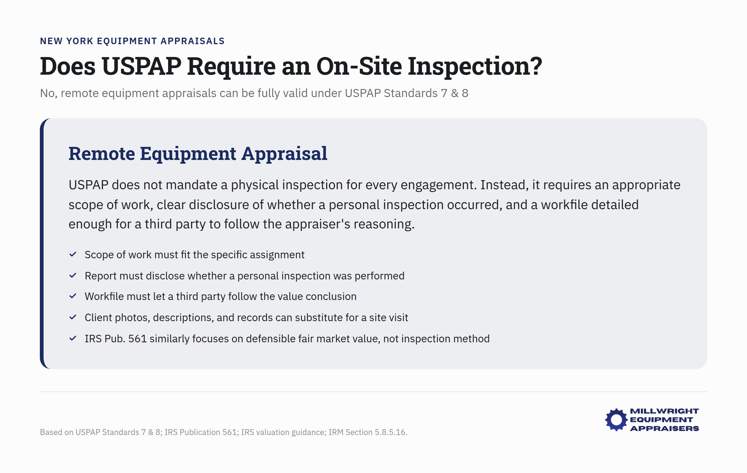 USPAP Standards 7 & 8 remote equipment appraisal requirements infographic