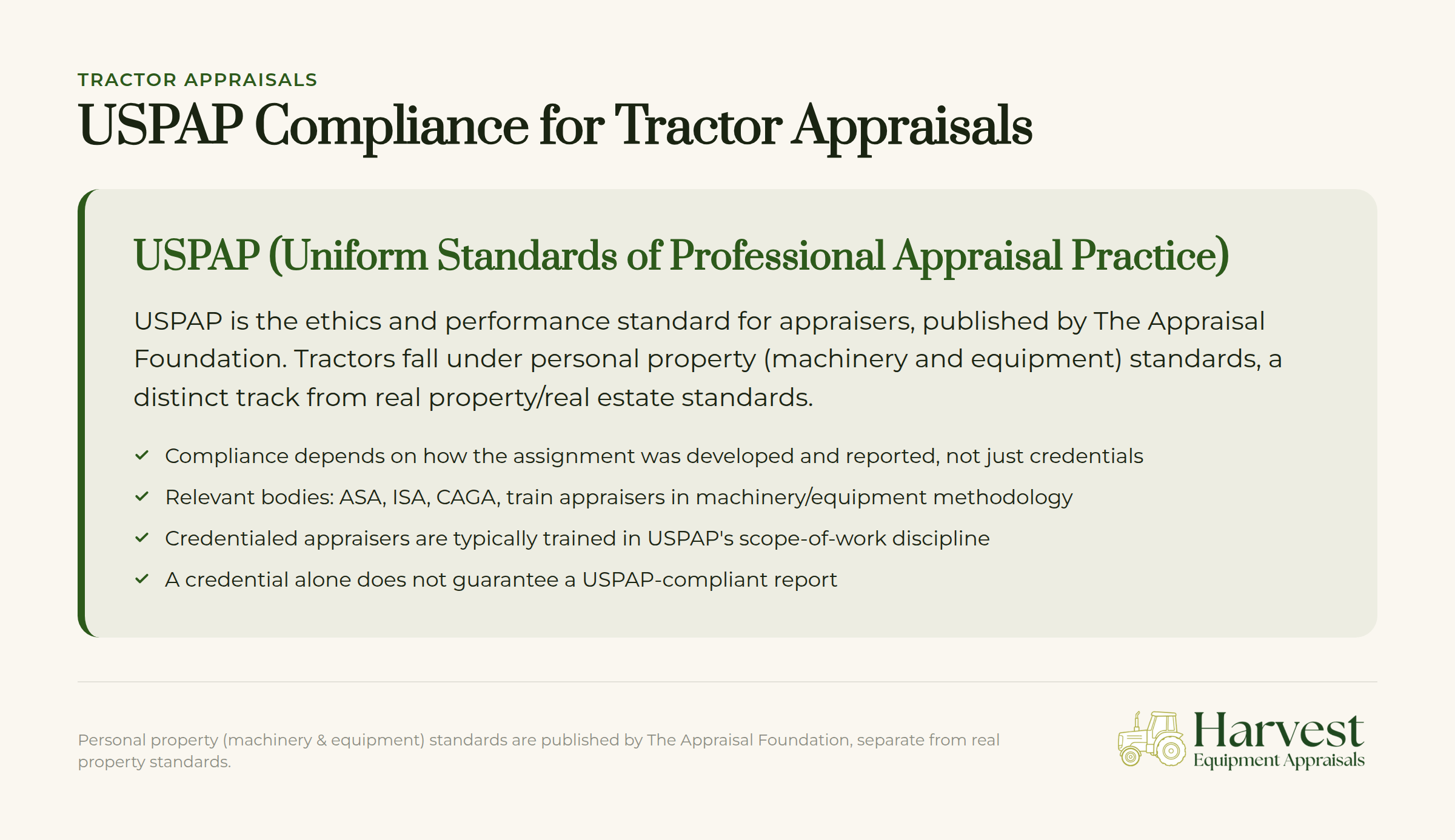 USPAP Compliance for Tractor Appraisals infographic