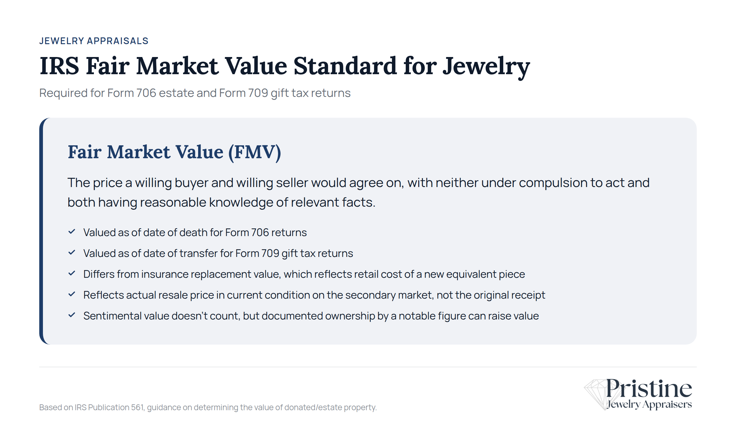 IRS Fair Market Value Standard for Jewelry on Form 706 and Form 709 tax returns