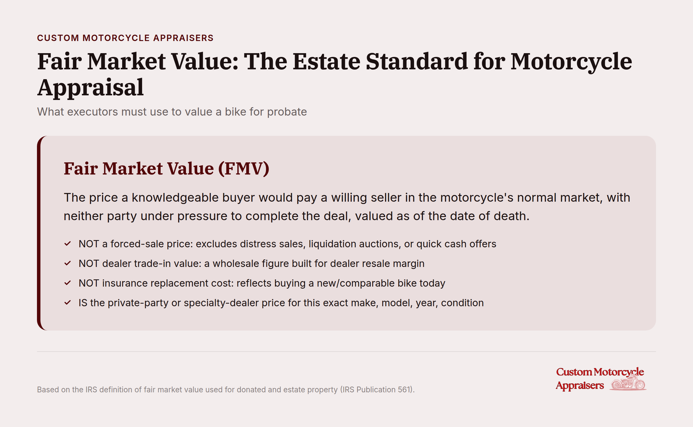 Fair market value motorcycle appraisal standard for estate probate valuation