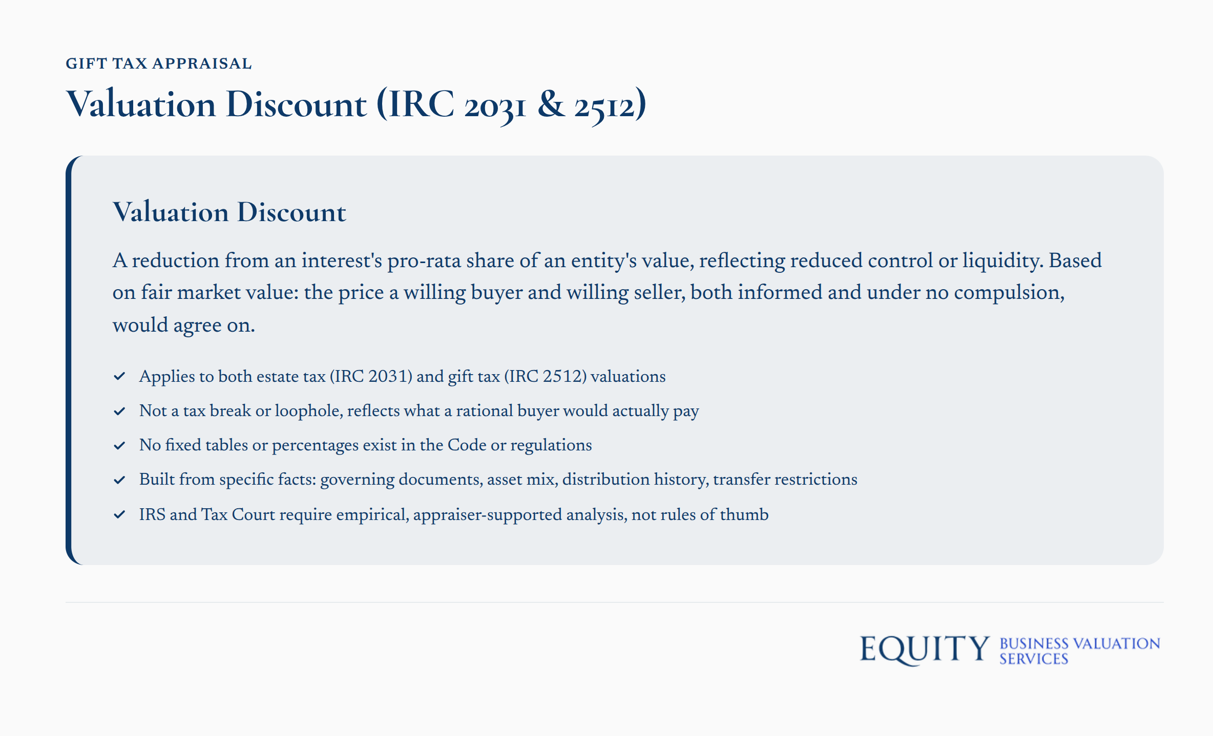 Valuation Discount under Internal Revenue Code sections 2031 and 2512