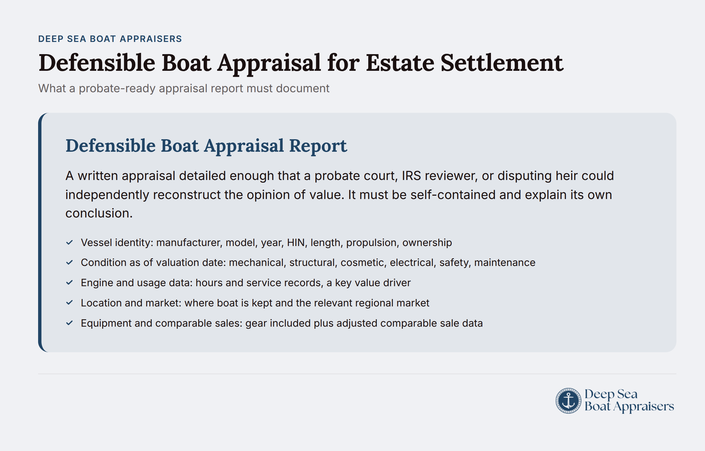 Probate-ready boat appraisal report documentation checklist
