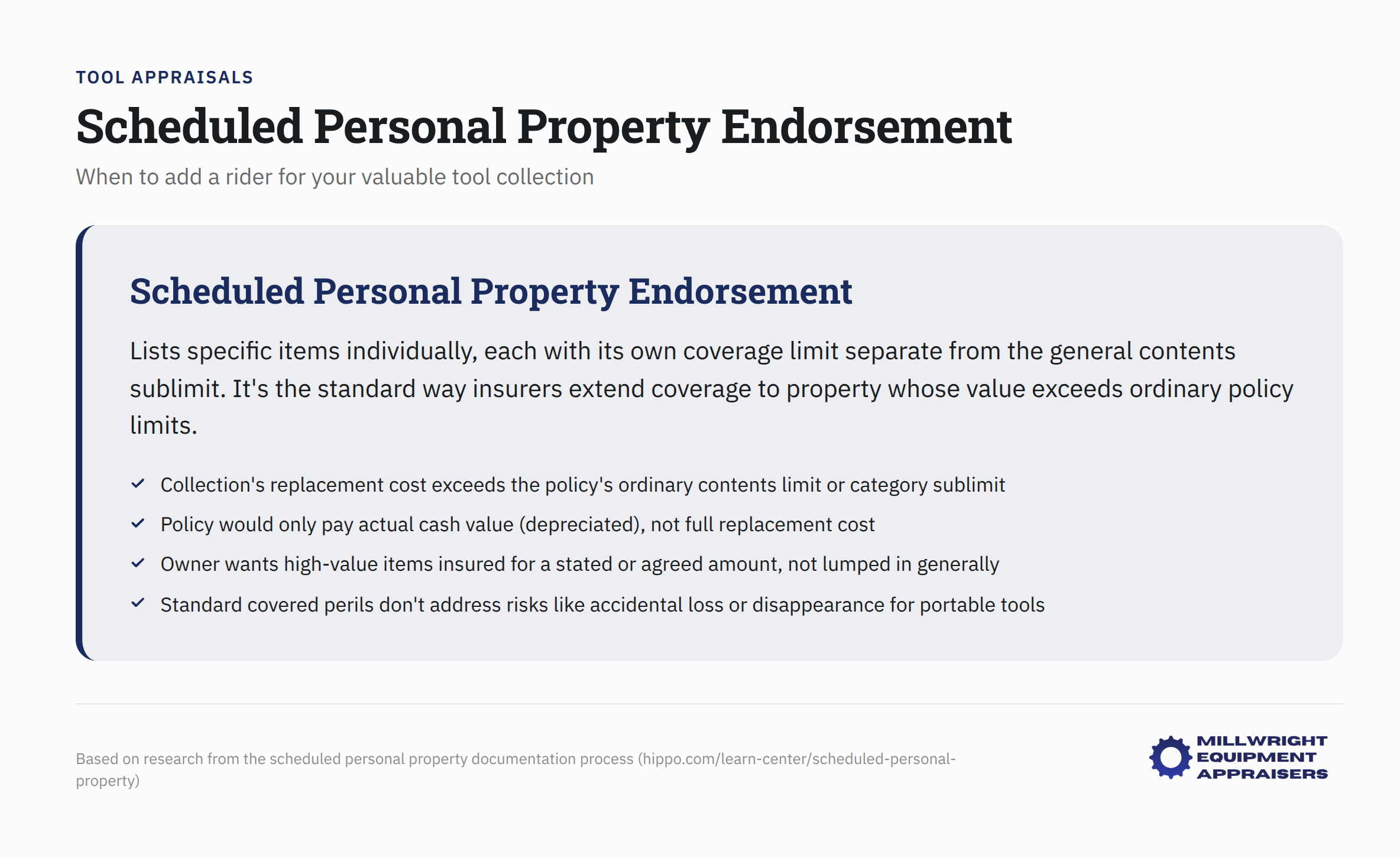 Valuable tools collection with scheduled property endorsement documentation