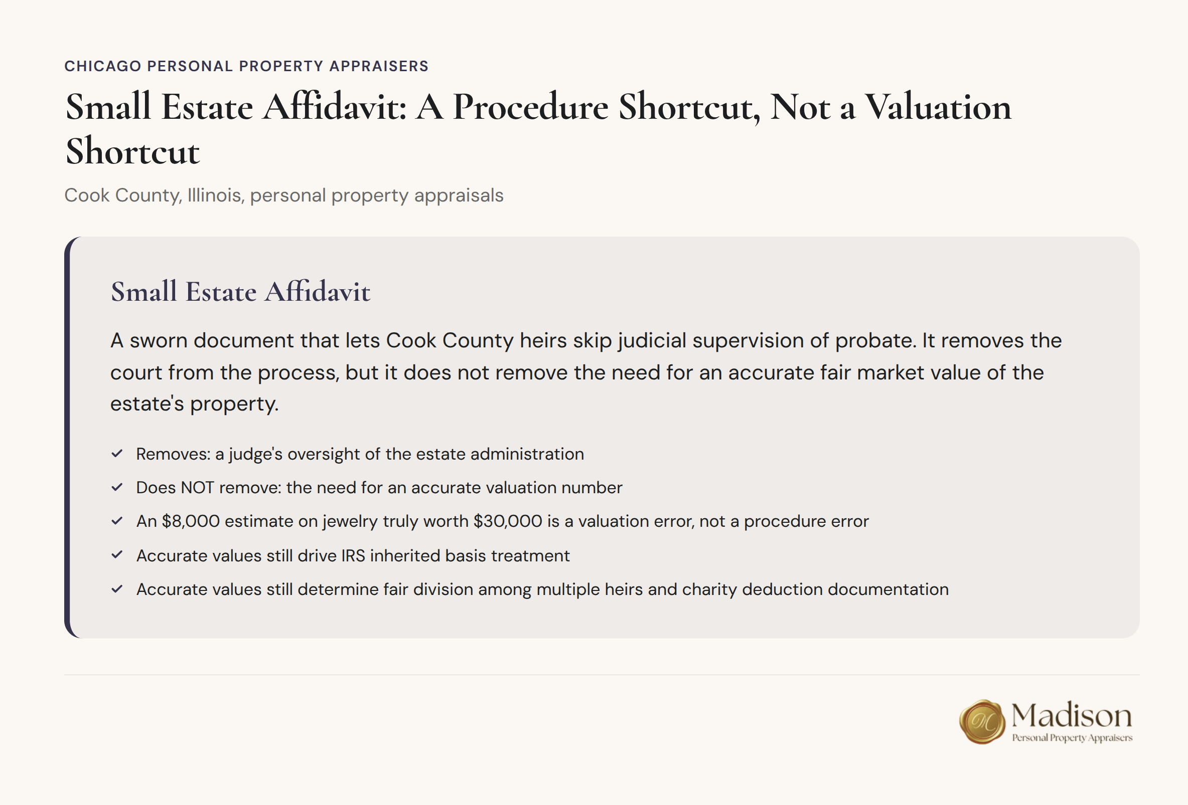 Small Estate Affidavit procedure overview for Cook County, Illinois personal property
