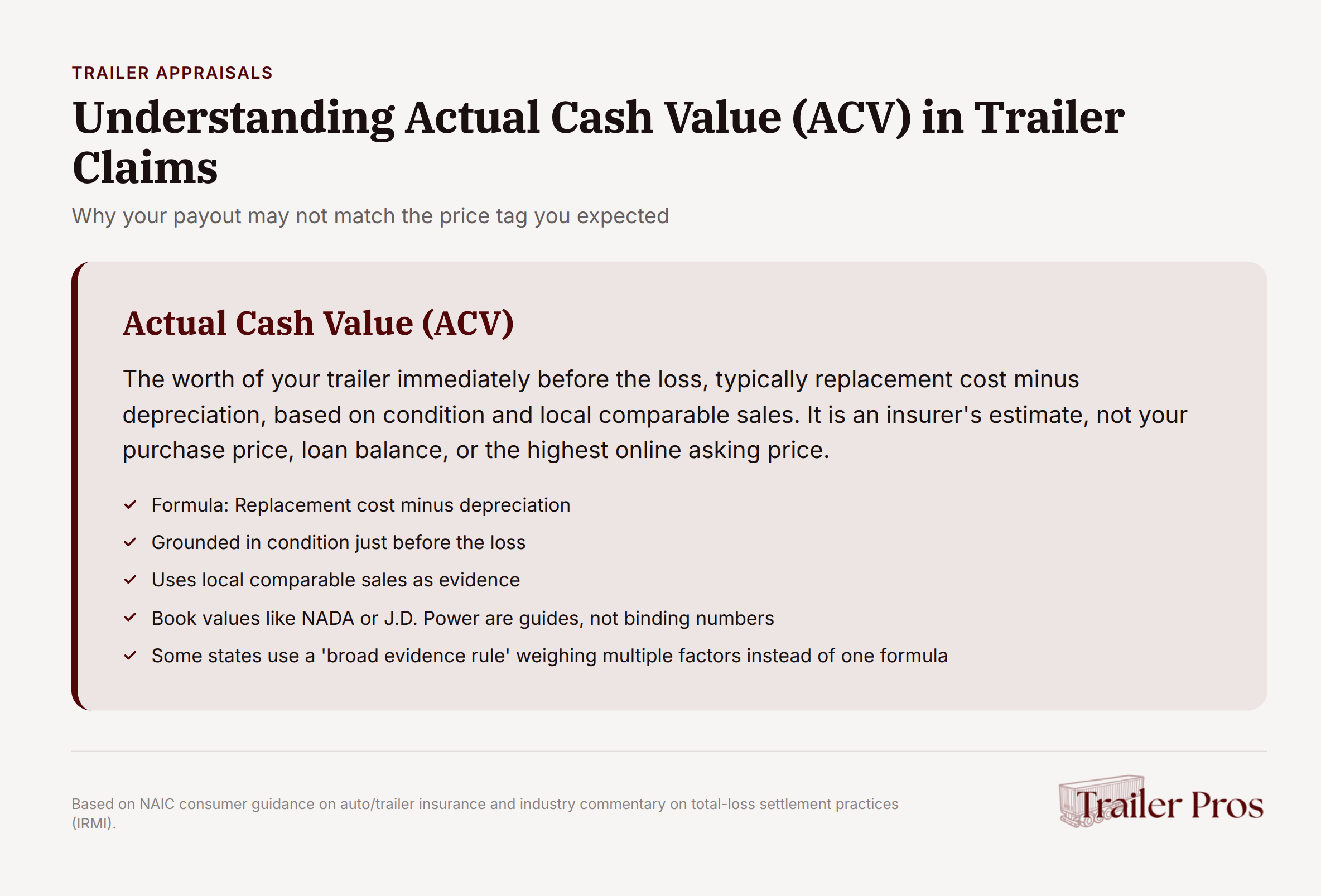 Trailer depreciation and actual cash value calculation factors