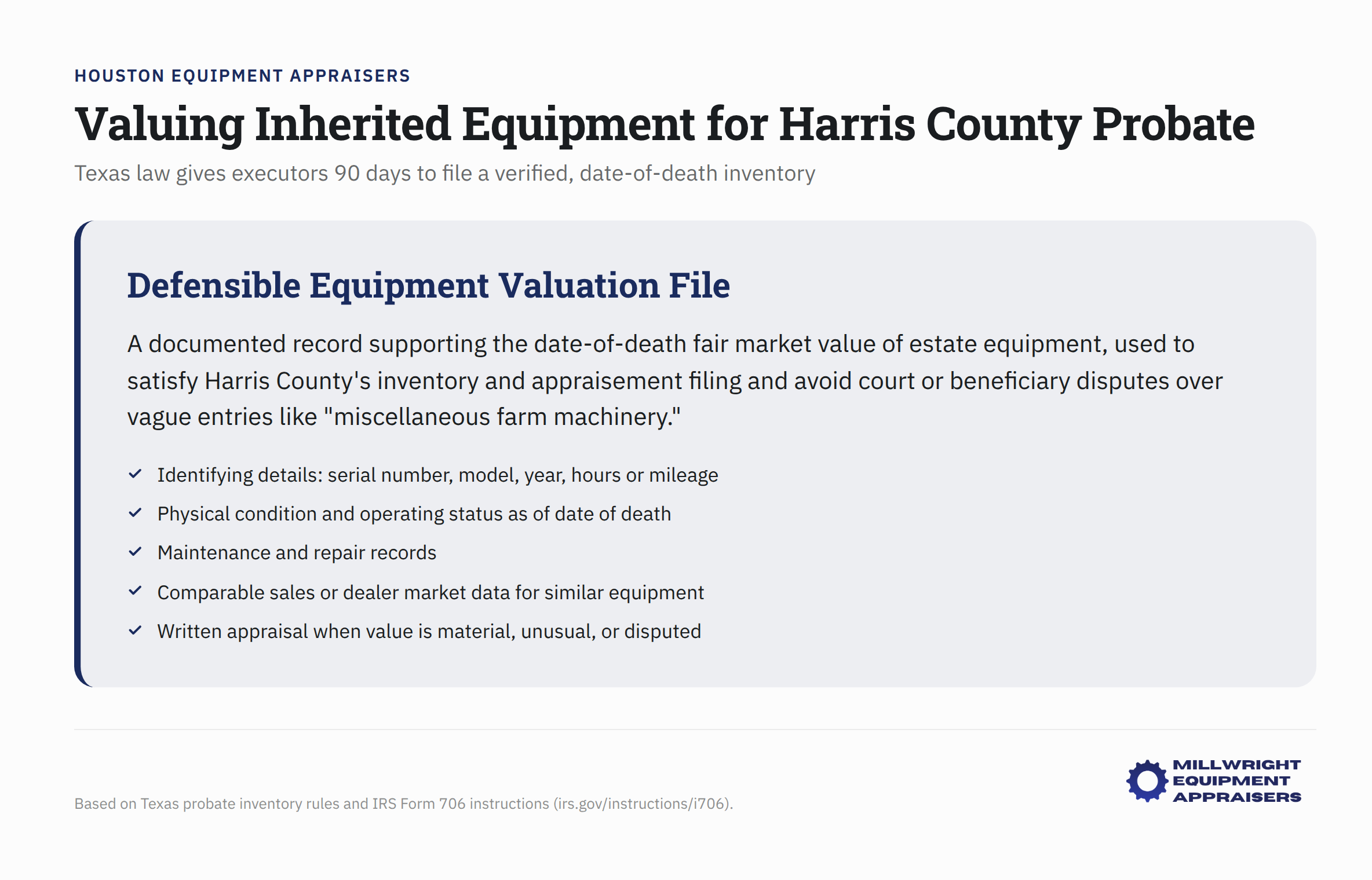 Valuing inherited equipment for Harris County probate with 90-day inventory filing requirement