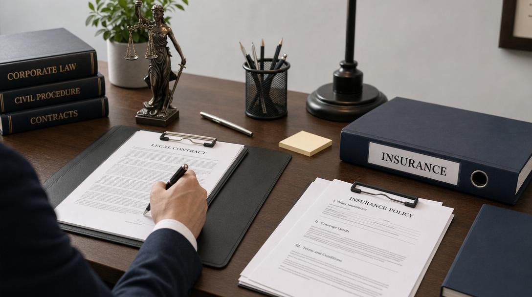 Legal document, gavel, and clipboard on professional desk