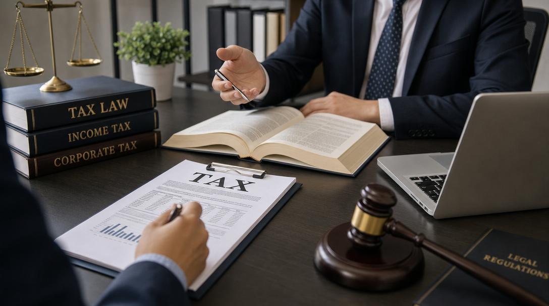 Tax and legal documents with calculator and pen